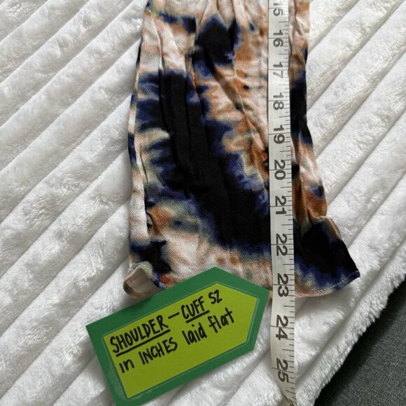 NWT BCBGeneration Boho Peasant LS Black Beige Blue Tie Dye SZ Large - Picture 7 of 10